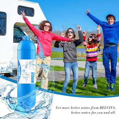 BELVITA RV Inline Marine Water Filter, Reduces Chlorine, Bad Taste, Odor for RVs,NSF Certified with Flexible Hose Protector (Pack of 4)