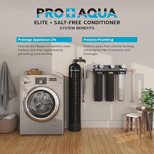 PRO+AQUA Elite Whole House Water Filter 3 Stage Well Water Filtration System w/Gauges, PR Button, 1” Ports, Filter Set (3-Stage + 20 GPM Salt-Free Bundle)