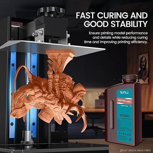 SUNLU 10K Red Wax 3D Printer Resin, High Precision 405nm UV-Curing Resin with Delicate Texture for MSLA/DLP/LCD 3D Printing, 2000g Red Wax Resin