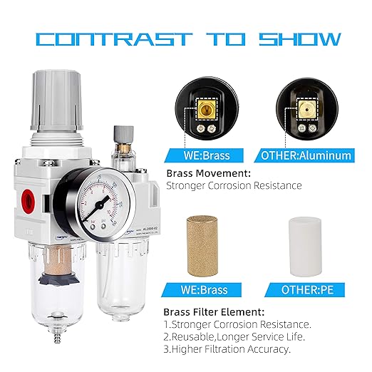 NANPU 1/4" NPT Compressed Air Filter Regulator Lubricator Combo Water/Oil Trap Separator - Gauge(0-150 psi), Poly Bowl, Semi-Auto Drain, Bracket - 3 in 1 Two Unit