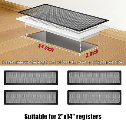 Floor Register Vent Cover, 2"x14" Magnetic Air Vent Screen Mesh Covers for Home Floor/Wall/Ceiling Registers Air Vent Filters, Black (4 Packs)