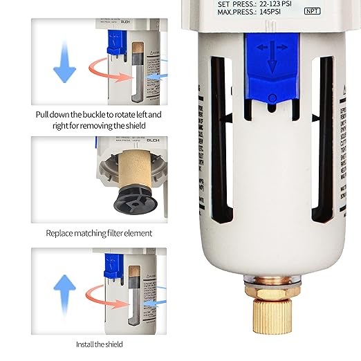 BLCH 3/8" NPT Air Compressor Filter - Air Dryer for Compressor,Compressed Air Dryer Air Drying System AF3000-03 Manual Drain Poly Bowl 0-160 PSI 5μm