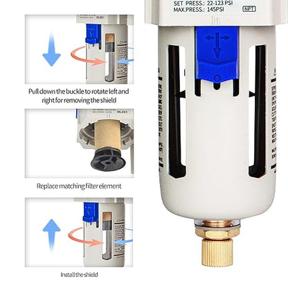 BLCH 3/8" NPT Air Compressor Filter - Air Dryer for Compressor,Compressed Air Dryer Air Drying System AF3000-03 Manual Drain Poly Bowl 0-160 PSI 5μm