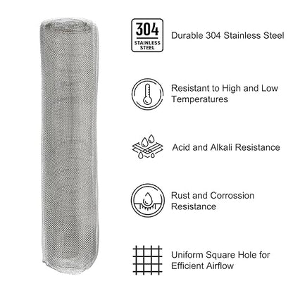 PATIKIL 40" L x 16" W Woven Wire Mesh, 24 Mesh 304 Stainless Steel Air Vent Filter Screen with Gloves for Window Security Vent Cover Filtration Animals Fence