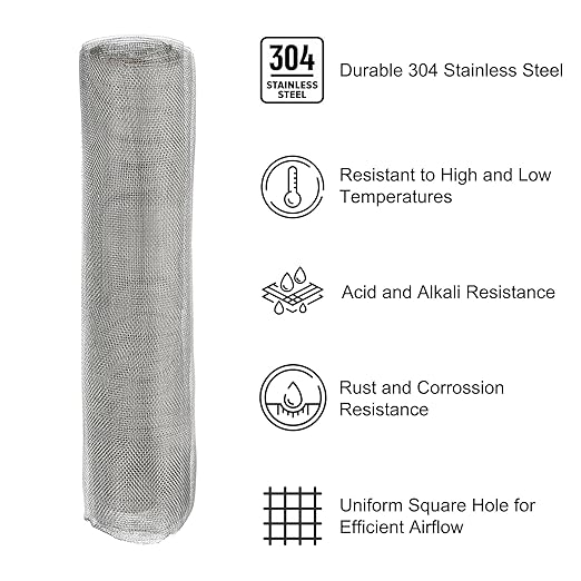 PATIKIL 40" L x 10" W Woven Wire Mesh, 24 Mesh 304 Stainless Steel Air Vent Filter Screen with Gloves for Window Security Vent Cover Filtration Animals Fence