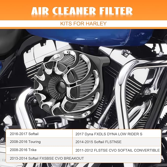 High Flow Air Cleaner Intake Filter System Kit Air Filters Cover Drift Style for Harley Touring 2008-2016 Softail '16-'17 FLSTNSE '14-'15 FLSTSE 2011-2012 FXSBSE 2013-2014 Dyna FXDLS 2017