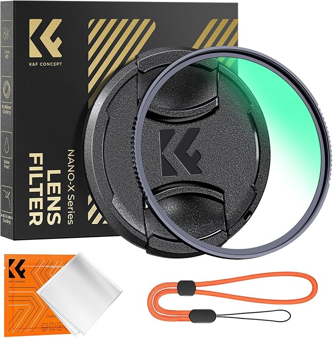 K&F CONCEPT 62mm MC UV Lens Protection Filter with Filter Cap Cleaning Cloth Optical Glass Ultra Slim 28 Multi-Layer Coatings Camera Lens UV Filter (Nano-X Series)