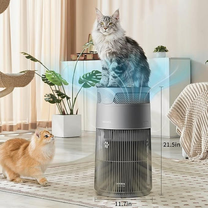 WiseSky Pet Air Purifier for Cat Owners, High-Efficiency Air Purifier for Cat Hair Dander Smoke Litter Odor in Large 1644 Sq Ft Room, 360° HEPA Filtration, Smart App, Quiet Pet-Friendly Design, Grey