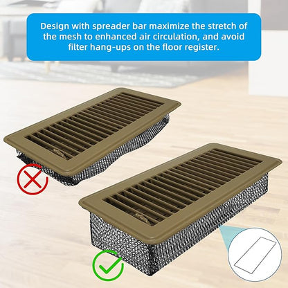Floor Vent Screen Net for Home Floor, Floor Register Cover Trap 4 x 12 Inch, Air Vent Filter Mesh Catches Coin, Toys, Pet Food and Hair - with Spreader Bar 4 Pack