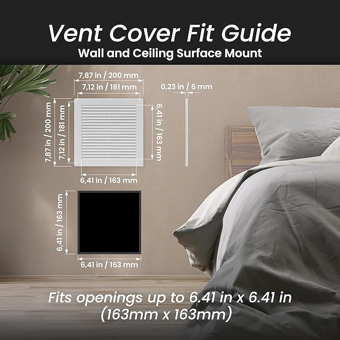 Repa Market 8 x 8 Inch (Outer) White Square Air Vent Cover - Pack of 2 Plastic Fresh Air Intake Vent - AC Cover with Nylon Mesh Screen, Wall, Ceiling HVAC Return Air Register, Modern Soffit Vents
