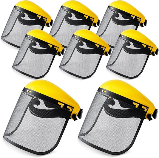 Amylove 8 Pcs Safety Face Shield with Mesh Weed Whacking Face Shield Masks Chainsaw Gardening Weed Mover Protection (Yellow)