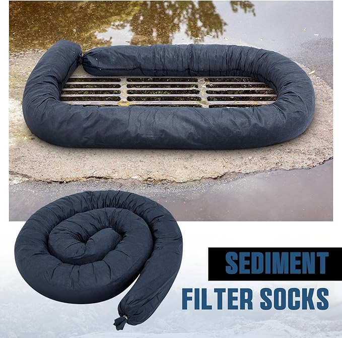 2 Pcs Sediment Filter Erosion Control Blanket Silt Fence Sock with Stuffers Drain Stormwater Sediment Filter for Erosion Control and Storm Drain Protection (Black)