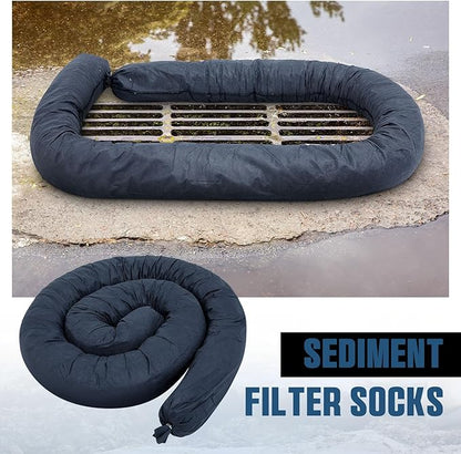 2 Pcs Sediment Filter Erosion Control Blanket Silt Fence Sock with Stuffers Drain Stormwater Sediment Filter for Erosion Control and Storm Drain Protection (Black)
