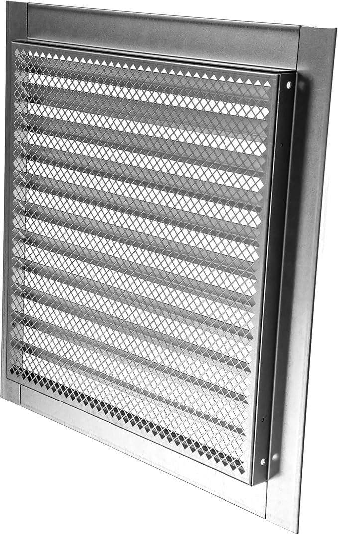 Repa Market 12" x 12" Inch (Inner Dimensions) Galvanized Steel Soffit Air Vent Cover - Louvered Square Gable Vent with Mesh Screen - Exhaust/Intake Ventilation Grill - Outdoor Metal Duct Grate