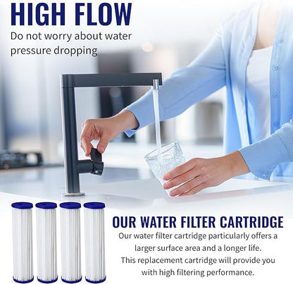 CFS – 4 Pack Pleated Polyester Water Filter Cartridges Compatible with W34-PR, WC34-PR, WVC34, Pentek R30 Models – Remove Bad Taste & Odor – Replacement Filter Cartridge – 5 Micron – 9-3/4" x 2-5/8"