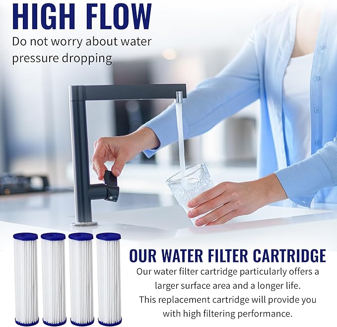 CFS – Whole House Water Filter Cartridges Compatible with EQ-304-20, EQ-PFC.35 Models – Removes Bad Taste and Odor – Replacement Filter Cartridge (4 Pack - Pleated Filter)
