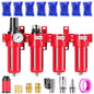 TAILONZ PNEUMATIC 0-150PSI 1/2 Inch NPT Red Industrial Grade 4 Stage Air Drying System, Particulate Filter, Coalescing Filter, Double Desiccant Dryer and Air Regulator (Manual Drainage)