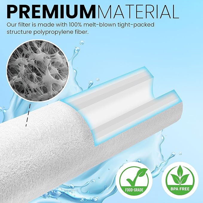 Metpure 6-Pack Sediment Filter 2.5"x10" 5 Micron Multi-Gradient Cartridge Replacement for Any Standard RO Drinking Water System, Whole House Filtration. Compatible with DuPont, Compatible with Pentek