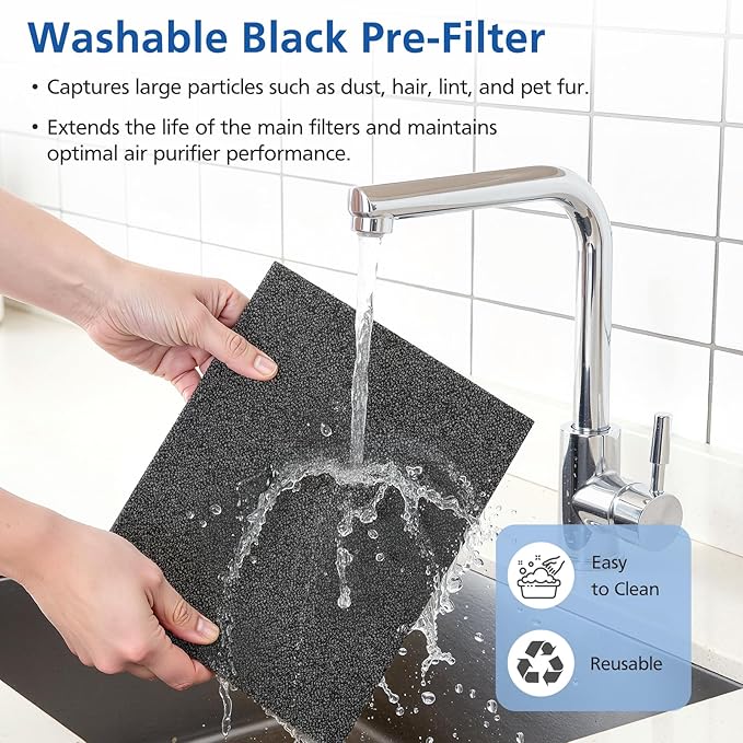 LINNIW TZ-K2 Replacement Filter Compatible with ToLife Air Purifier TZ-K2, 3-in-1 Filtration Systemwith Activated Carbon & Pre-filter, TZ-K2-A replacement filter, 2 Pack