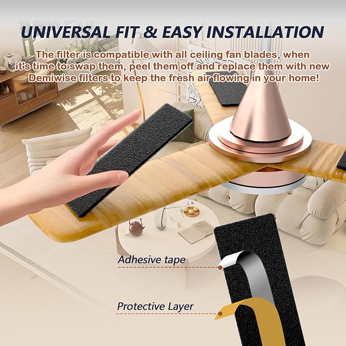Ceiling Fan Filters for Blades, 3Pcs Activated Coconut Shell Carbon Ceiling Fan Air Purifier Pads, Easily Sticks Unscented Air Filters for Common Household Contaminants