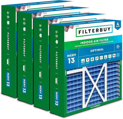 Filterbuy 20x22x5 Air Filter MERV 13 Optimal Smoke & Allergy Defense (4-Pack), Pleated HVAC AC Furnace Filters for Amana, Goodman, Nordyne, and Five Seasons (Actual Size: 19.50 x 21.94 x 5.25)