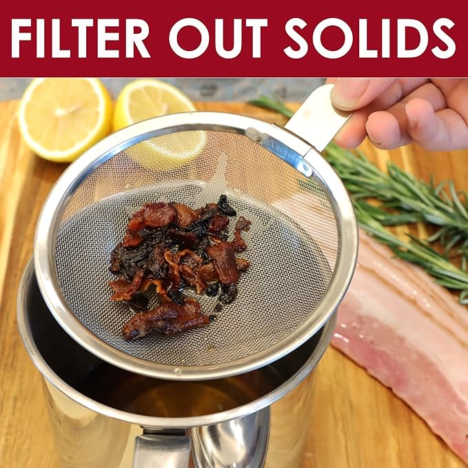 Bacon Grease Container with Strainer, Stainless Steel Oil Storage Can Container with Fine Mesh Strainer Fat Container Pot with Filter Screen, 1.25 QT / 5 Cups Grease Keeper Cooking Oil Keeper