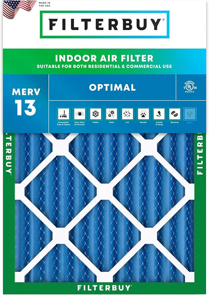 Filterbuy 30x32x2 Air Filter MERV 13 Optimal Smoke & Allergy Defense (1-Pack), Electrostatic Pleated HVAC AC Furnace Filters Replacement, Made in USA (Actual Size: 30.00 x 32.00 x 1.75)
