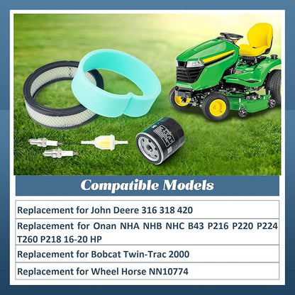 AM106953 Engine Maintenance Filter Kit Replacement for John Deere 316 318 420 Tractors for Onan B43 P216 P220 16-20 HP, Replace 140-2628 140-1228 AM116304 AM101207 140-1496