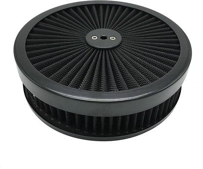 X-AVION Full Flow Round 9''X2'' Air Filter Assembly Kit Black Washable and Resuable Air Cleaner with Mounting Stud & Wing Nut Kit Air Cleaner for 4 Barrel Carburetor V8 Chevy Fοrd
