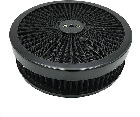 X-AVION Full Flow Round 9''X2'' Air Filter Assembly Kit Black Washable and Resuable Air Cleaner with Mounting Stud & Wing Nut Kit Air Cleaner for 4 Barrel Carburetor V8 Chevy Fοrd