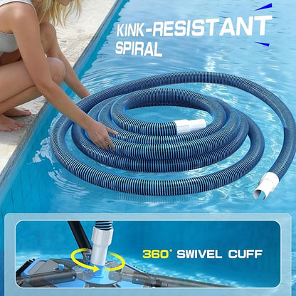 UIRWAY Upgrade Pool Vacuum Head with Side Brush & 360° Swivel Cuff, 1-1/2" x 30 Ft Heavy Duty Manual Kink-Resistant Vacuum Hoses, Weighted Triangular Shape for Inground & Above Ground Pool(No Pole)