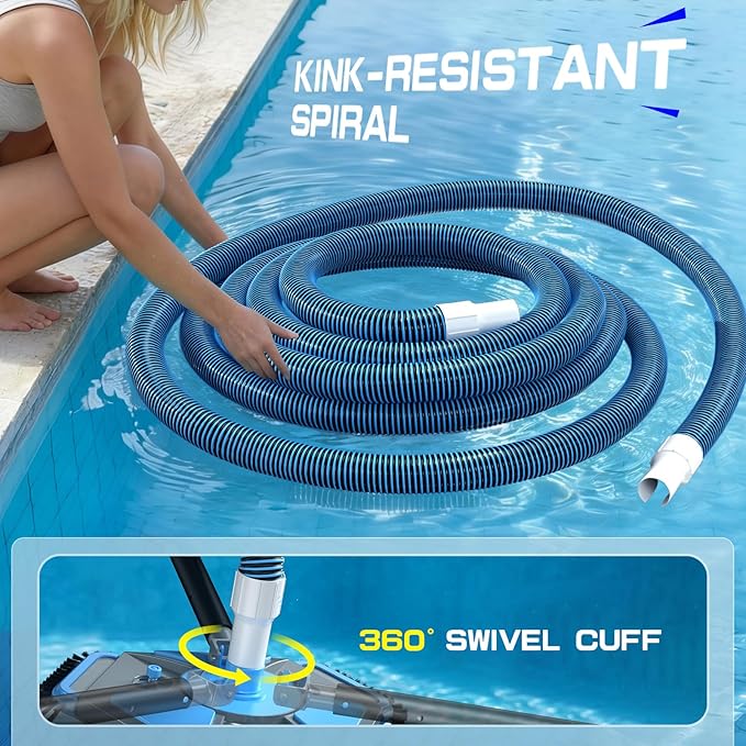 UIRWAY Upgrade Pool Vacuum Head with Side Brush & 360° Swivel Cuff, 1-1/2" x 40 Ft Heavy Duty Manual Kink-Resistant Vacuum Hoses, Weighted Triangular Shape for Inground & Above Ground Pool(No Pole)