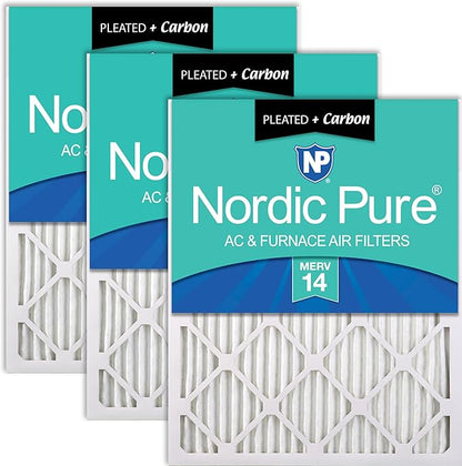 Nordic Pure 14x30x1 (Actual Size: 13 15/16 x 29 15/16 x 3/4) Pleated Air Filters MERV 14 Plus Carbon 3 Pack