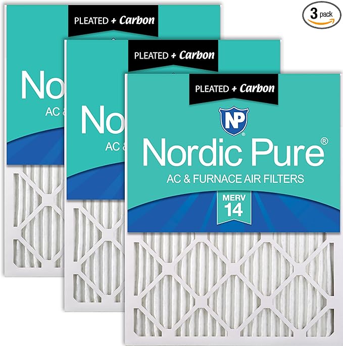 Nordic Pure 12x12x1 (Actual Size: 11 3/4 x 11 3/4 x 3/4) Pleated Air Filters MERV 14 Plus Carbon 3 Pack