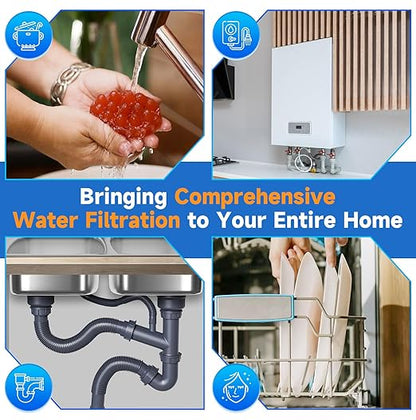 PUREPLUS 2-Stage Whole House Water Filtration System, 10" Universal Home Filtration, with Sediment &Iron Reduce, Carbon Filter, Reduce Iron, Chlorine, Taste, Includes Pressure Gauges, 1" Inlet/Outlet