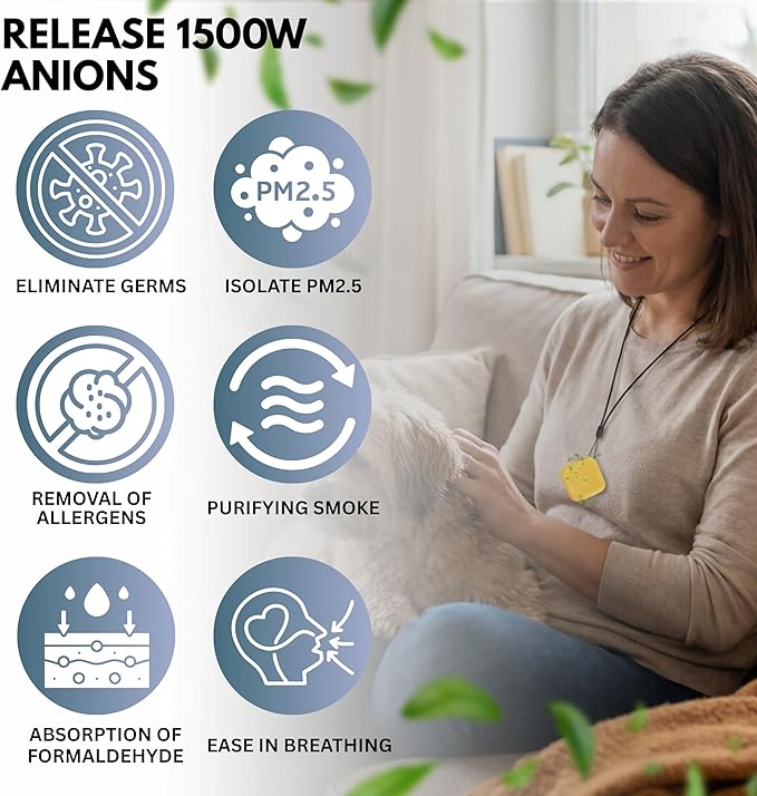 Portable Air Purifier for Travel, Gym, Office, Car – Wearable/Neckless Filterless Ionic Purifier, 50 Million Ions/cm³ for Dust,Asthma,Allergies, Odor Removal – 600 mAh Rechargeable