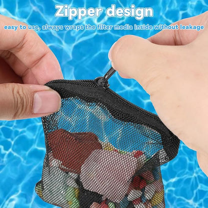 10Pcs Media Bags for Aquarium Fine Mesh Bag 4" x 4" with Plastic Zipper, Reusable Bag Mini Fish Tank Filter for Bio Activated Carbon Filterstones