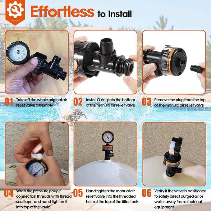 98209800 High Flow Manual Relief Valve/Air Relief Manual Valve Assembly with Pressure Gauge, Replacement for Pool and Spa Filter (1 PACK-98209800)
