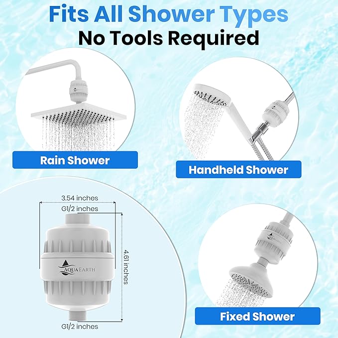 Shower Head Filter For Hard Water 20 Stages to Remove Chlorine Fluoride Water Softener Coconut Shell Activated Carbon Reduces Dry Itchy Skin Heavy Metals Other Sediments Vitamin C Aqua Earth