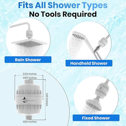 Shower Head Filter For Hard Water 20 Stages to Remove Chlorine Fluoride Water Softener Coconut Shell Activated Carbon Reduces Dry Itchy Skin Heavy Metals Other Sediments Vitamin C Aqua Earth