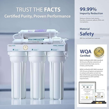 APEC Water Systems ROES-PH75 Essence Series Top Tier Alkaline Mineral pH+ 75 GPD 6-Stage Certified Ultra Safe Reverse Osmosis Drinking Water Filter System