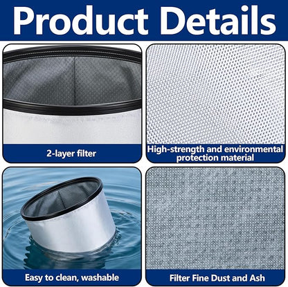 Tlswshsy 2 Pack 11.8'' x 11.8'' x 7'' Double Layer Ash Vacuum Filter, PAAC301 Washable Dust Vacuum Filter, Reusable Ash Vacuums Cloth Filtration for Part Replacement Great Clean Performance