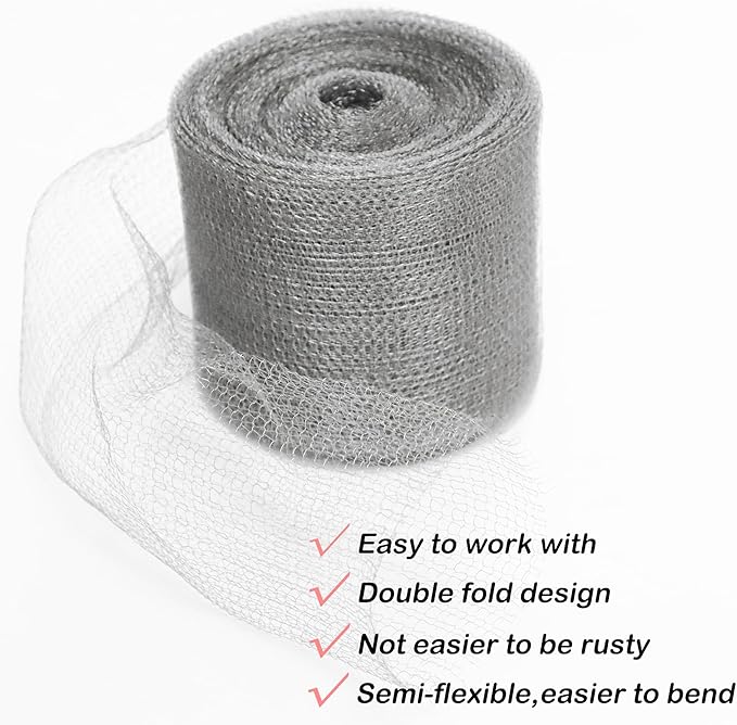 Wire Mesh Hole Fill Fabric 5 in X 103Ft, Weep Holes Filler and Covers, Upgraded Stainless Steel Wire Mesh, Flexible Stretchy Hardware Cloth for Garden House and DIY, Mice Control Rodent Barrier