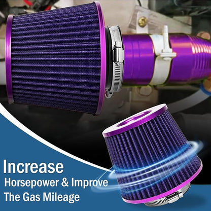 Universal Clamp-On Air Intake Filter, High Performance, Washable Filter, Replacement Air Filter, Flange Diameter 3inch/76mm (Purple)