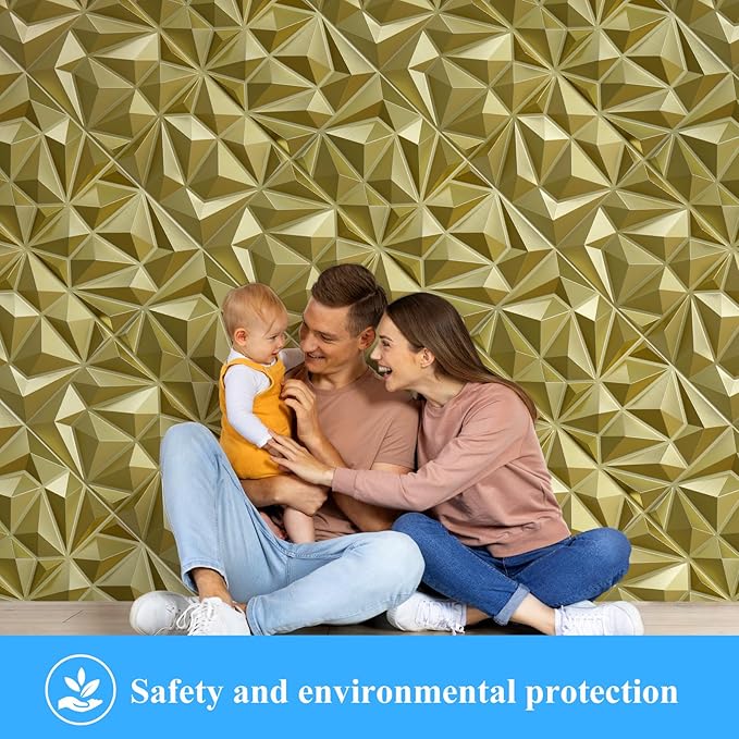 33 Pack Decorative 3D Wall Panels for Interior Wall Decor,12''x12'' Champaign Gold Diamond Design Accent Wall Panles for Living Room,TV Wall Background,Bedroom