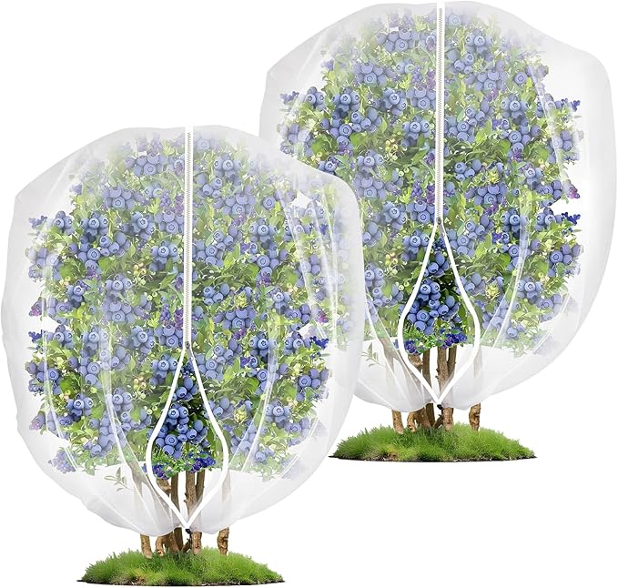2PCS 4 x 5 ft Fruit Tree Netting Cover with Zipper and Drawstring,Garden Insect Netting Plant Cover Transparent Bird Plant Barrier Flower Fruit Mesh Screen for Preventing Deer Squirrel Bug