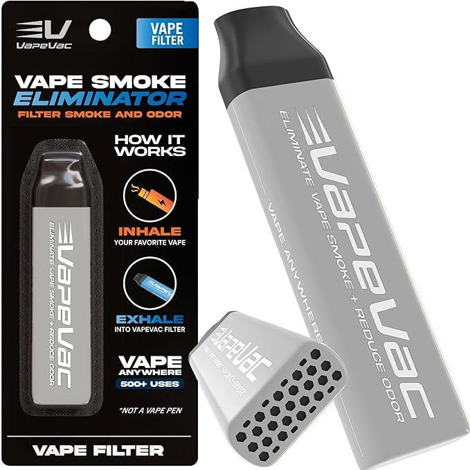 VapeVac (Registered AMZ Brand) – Pocket-Sized Personal Air Filter for Discreet Output Reduction | Minimizes Odor, Keeps Air Fresh | Not an Emission Device – 500+ Uses (Gray)