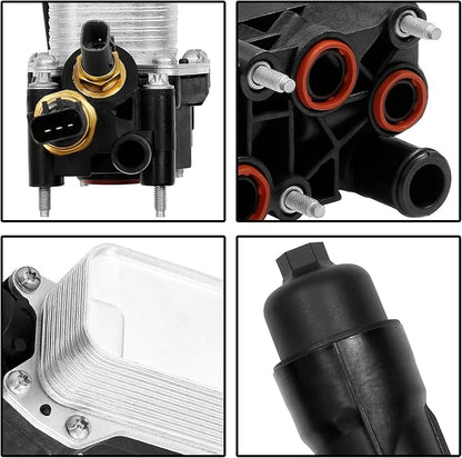 Oil Cooler Oil Filter Housing with Gaskets | Compatible With 3.6L 2011-2016 Dodge Journey Grand Caravan Jeep Wrangler Chrysler 200 300 Ram ProMaster & More | Replaces# 5184294AE, 68105583AF