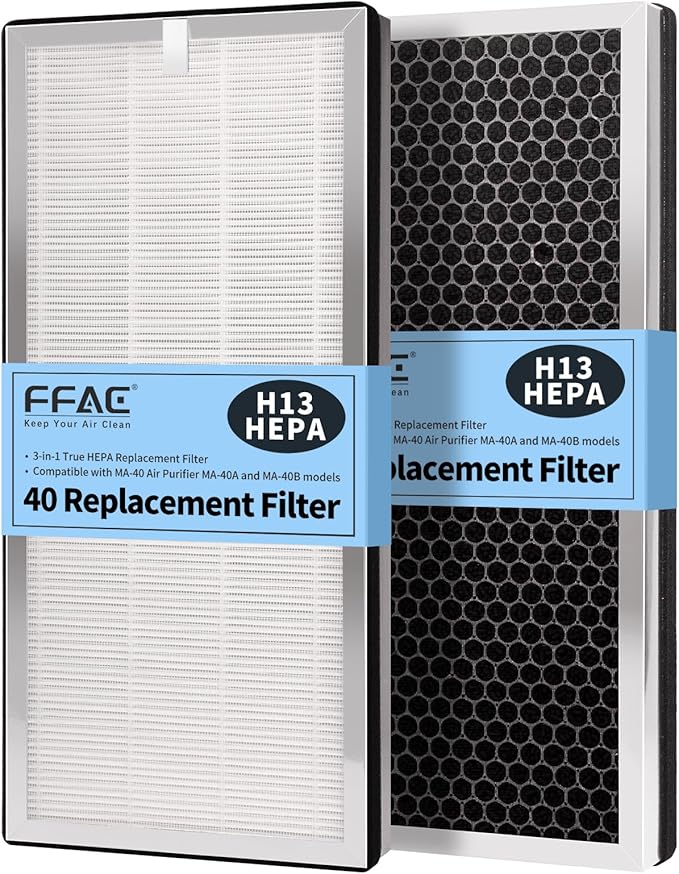 MA-40 Replacement Filter Compatible with MA-40 Air Purifiers, 3-in-1 High-Efficiency Filtration System for MA40W MA40B, H13 True HEPA with Activated Carbon Pre-Filter