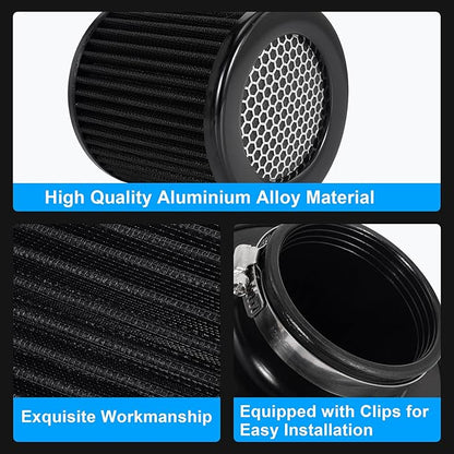 Cold Air Intake Filter High Performance Washable Filter Clamp-On Replacement Air Filter Flange Diameter 3inch/76mm Black
